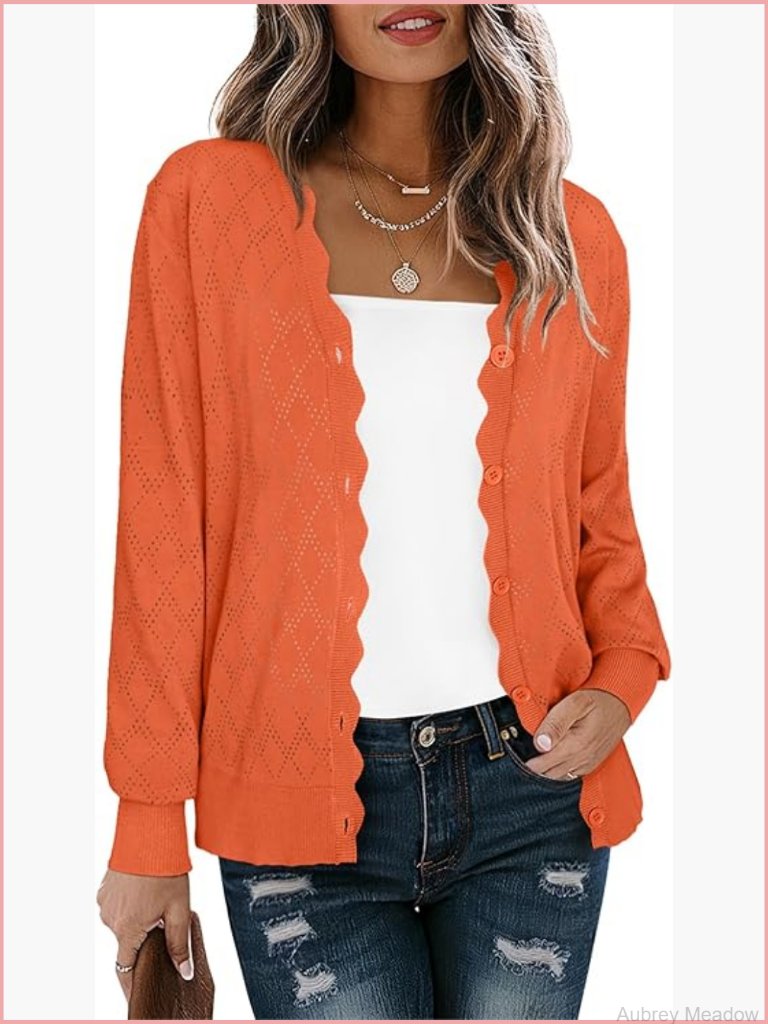 Lightweight Knit V-Neck Cardigan Long Sleeve Button Down Casual Sweater